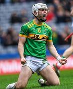 22 January 2023; Ronan Molloy of Dunloy Cúchullain's celebrates after scoring his side's first goal during the AIB GAA Hurling All-Ireland Senior Club Championship Final match between Shamrocks Ballyhale of Kilkenny and Dunloy Cúchullain's of Antrim at Croke Park in Dublin. Photo by Ramsey Cardy/Sportsfile