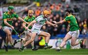 22 January 2023; Colin Fennelly of Shamrocks Ballyhale in action against Dunloy Cúchullain's players, from left, Conor Kinsella, Oran Quinn and Ryan McGarry during the AIB GAA Hurling All-Ireland Senior Club Championship Final match between Shamrocks Ballyhale of Kilkenny and Dunloy Cúchullain's of Antrim at Croke Park in Dublin. Photo by Piaras Ó Mídheach/Sportsfile