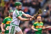 22 January 2023; Eoin Cody of Shamrocks Ballyhale takes a shot on goal that was saved by Dunloy Cúchullain's goalkeeper Ryan Elliott, not pictured, in the 26th minute, during the AIB GAA Hurling All-Ireland Senior Club Championship Final match between Shamrocks Ballyhale of Kilkenny and Dunloy Cúchullain's of Antrim at Croke Park in Dublin. Photo by Piaras Ó Mídheach/Sportsfile