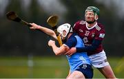 22 January 2023; Conor Donohoe of Dublin in action against Niall O'Brien of Westmeath during the Walsh Cup Group 1 Round 3 match between Westmeath and Dublin at Kinnegad GAA Club in Kinnegad, Westmeath. Photo by Ben McShane/Sportsfile