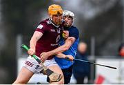 22 January 2023; Niall Mitchell of Westmeath in action against Conor Donohoe of Dublin during the Walsh Cup Group 1 Round 3 match between Westmeath and Dublin at Kinnegad GAA Club in Kinnegad, Westmeath. Photo by Ben McShane/Sportsfile