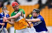 22 January 2023; Eoghan Cahill of Offaly in action against Donnchadh Hartnett of Laois during the Walsh Cup Group 2 Round 3 match between Offaly and Laois at Glenisk O'Connor Park in Tullamore, Offaly. Photo by Tyler Miller/Sportsfile