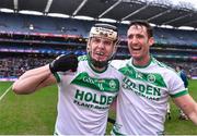 22 January 2023; TJ Reid, left, with Colin Fennelly of Shamrocks Ballyhale celebrate after the AIB GAA Hurling All-Ireland Senior Club Championship Final match between Shamrocks Ballyhale of Kilkenny and Dunloy Cúchullain's of Antrim at Croke Park in Dublin. Photo by Piaras Ó Mídheach/Sportsfile