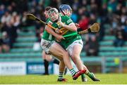 22 January 2023; Shane Conway of Kerry is tackled by David Reidy of Limerick during the Co-Op Superstores Munster Hurling League Group 2 match between Kerry and Limerick at Austin Stack Park in Tralee, Kerry. Photo by Michael P Ryan/Sportsfile