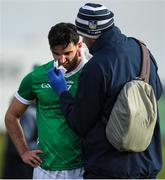 22 January 2023; Rory Duff of Limerick receives medical attention during the Co-Op Superstores Munster Hurling League Group 2 match between Kerry and Limerick at Austin Stack Park in Tralee, Kerry. Photo by Michael P Ryan/Sportsfile