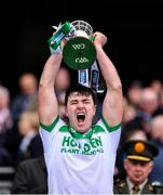 22 January 2023; Shamrocks Ballyhale captain Ronan Corcoran lifts the Tommy Moore Cup after his side's victory in the AIB GAA Hurling All-Ireland Senior Club Championship Final match between Shamrocks Ballyhale of Kilkenny and Dunloy Cúchullain's of Antrim at Croke Park in Dublin. Photo by Piaras Ó Mídheach/Sportsfile