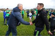 22 January 2023; Limerick manager John Kiely, left, shakes hands with Kerry manager Stephen Molumphy after the Co-Op Superstores Munster Hurling League Group 2 match between Kerry and Limerick at Austin Stack Park in Tralee, Kerry. Photo by Michael P Ryan/Sportsfile