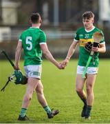 22 January 2023; Mark Quinlan of Limerick, left, shakes hands with Feilim O'Sullivan of Kerry after the Co-Op Superstores Munster Hurling League Group 2 match between Kerry and Limerick at Austin Stack Park in Tralee, Kerry. Photo by Michael P Ryan/Sportsfile