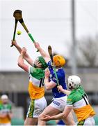 22 January 2023; Brian Duignan of Offaly and Padraig Delaney of Laois battle for possession during the Walsh Cup Group 2 Round 3 match between Offaly and Laois at Glenisk O'Connor Park in Tullamore, Offaly. Photo by Tyler Miller/Sportsfile