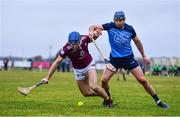 22 January 2023; Conor Shaw of Westmeath in action against John Hetherton of Dublin during the Walsh Cup Group 1 Round 3 match between Westmeath and Dublin at Kinnegad GAA Club in Kinnegad, Westmeath. Photo by Ben McShane/Sportsfile