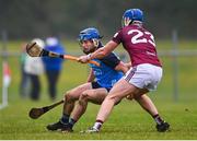 22 January 2023; Davy Keogh of Dublin in action against Kevin Regan of Westmeath during the Walsh Cup Group 1 Round 3 match between Westmeath and Dublin at Kinnegad GAA Club in Kinnegad, Westmeath. Photo by Ben McShane/Sportsfile