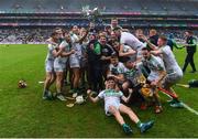 22 January 2023; Shamrocks Ballyhale players celebrate with the Tommy Moore cup after the AIB GAA Hurling All-Ireland Senior Club Championship Final match between Shamrocks Ballyhale of Kilkenny and Dunloy Cuchullains of Antrim at Croke Park in Dublin. Photo by Daire Brennan/Sportsfile
