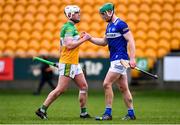 22 January 2023; Joey Keenaghan of Offaly and Brandon McGinley of Laois embrace after the Walsh Cup Group 2 Round 3 match between Offaly and Laois at Glenisk O'Connor Park in Tullamore, Offaly. Photo by Tyler Miller/Sportsfile