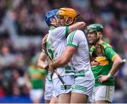 22 January 2023; Shamrocks Ballyhale players Joey Holden, left, and Colin Fennelly celebrate after the AIB GAA Hurling All-Ireland Senior Club Championship Final match between Shamrocks Ballyhale of Kilkenny and Dunloy Cuchullains of Antrim at Croke Park in Dublin. Photo by Daire Brennan/Sportsfile