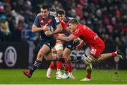 22 January 2023; Niall Scannell of Munster is tackled by Jack Willis of Toulouse during the Heineken Champions Cup Pool B Round 4 match between Toulouse and Munster at Stade Ernest Wallon in Toulouse, France. Photo by Brendan Moran/Sportsfile