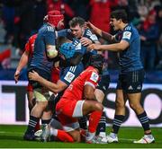 22 January 2023; Tadhg Beirne of Munster is congratulated after scores his side's second try during the Heineken Champions Cup Pool B Round 4 match between Toulouse and Munster at Stade Ernest Wallon in Toulouse, France. Photo by Brendan Moran/Sportsfile