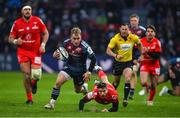 22 January 2023; Craig Casey of Munster beats the tackle of Juan Cruz Mallia of Toulouse during the Heineken Champions Cup Pool B Round 4 match between Toulouse and Munster at Stade Ernest Wallon in Toulouse, France. Photo by Brendan Moran/Sportsfile