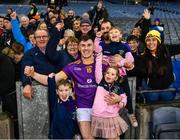 22 January 2023; Shane Walsh of Kilmacud Crokes celebrates with family and friends from the Kilkerrin-Clonberne GAA club in Galway after the AIB GAA Football All-Ireland Senior Club Championship Final match between Watty Graham's Glen of Derry and Kilmacud Crokes of Dublin at Croke Park in Dublin. Photo by Piaras Ó Mídheach/Sportsfile