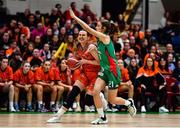 22 January 2023; Michelle Clarke of Killester in action against Mireia Riera of Trinity Meteors during the Basketball Ireland Paudie O'Connor National Cup Final match between Trinity Meteors and Killester at National Basketball Arena in Tallaght, Dublin. Photo by Ben McShane/Sportsfile