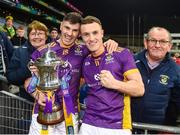 22 January 2023; Kilmacud Crokes players Shane Walsh, left, and Shane Cunningham celebrate with Shane Walsh's parents Gerry and Mary after the AIB GAA Football All-Ireland Senior Club Championship Final match between Glen of Derry and Kilmacud Crokes of Dublin at Croke Park in Dublin. Photo by Daire Brennan/Sportsfile
