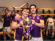 22 January 2023; Dan O'Brien, left, and Andrew McGowan of Kilmacud Crokes celebrate with the Andy Merrigan cup after the AIB GAA Football All-Ireland Senior Club Championship Final match between Glen of Derry and Kilmacud Crokes of Dublin at Croke Park in Dublin. Photo by Daire Brennan/Sportsfile