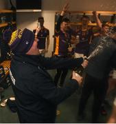 22 January 2023; Kilmacud Crokes manager Robbie Brennan celebrates in the dressing room after the AIB GAA Football All-Ireland Senior Club Championship Final match between Glen of Derry and Kilmacud Crokes of Dublin at Croke Park in Dublin. Photo by Daire Brennan/Sportsfile