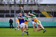 22 January 2023; Jack Kelly of Laois in action against Paddy Clancy of Offaly during the Walsh Cup Group 2 Round 3 match between Offaly and Laois at Glenisk O'Connor Park in Tullamore, Offaly. Photo by Tyler Miller/Sportsfile