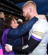22 January 2023; Kilmacud Crokes goalkeeper Conor Ferris celebrates with his mother Frances after the AIB GAA Football All-Ireland Senior Club Championship Final match between Glen of Derry and Kilmacud Crokes of Dublin at Croke Park in Dublin. Photo by Daire Brennan/Sportsfile