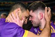 22 January 2023; Craig Dias, left, and Tom Fox of Kilmacud Crokes celebrate after the AIB GAA Football All-Ireland Senior Club Championship Final match between Glen of Derry and Kilmacud Crokes of Dublin at Croke Park in Dublin. Photo by Daire Brennan/Sportsfile