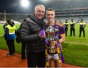 22 January 2023; Kilmacud Crokes' captain Shane Cunningham with 1995 All-Ireland winning Kilmacud Crokes' captain Mick Dillon after the AIB GAA Football All-Ireland Senior Club Championship Final match between Glen of Derry and Kilmacud Crokes of Dublin at Croke Park in Dublin. Photo by Daire Brennan/Sportsfile
