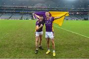 22 January 2023; Tom Fox, left, and Paul Mannion of Kilmacud Crokes celebrate after the AIB GAA Football All-Ireland Senior Club Championship Final match between Glen of Derry and Kilmacud Crokes of Dublin at Croke Park in Dublin. Photo by Daire Brennan/Sportsfile