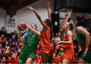 22 January 2023; Celena Taborn of Trinity Meteors in action against Chyna Latimer of Killester during the Basketball Ireland Paudie O'Connor National Cup Final match between Trinity Meteors and Killester at National Basketball Arena in Tallaght, Dublin. Photo by Ben McShane/Sportsfile