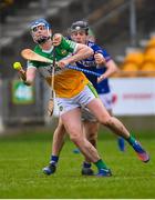 22 January 2023; Adrian Cleary of Offaly in action against Aidan Corby of Laois during the Walsh Cup Group 2 Round 3 match between Offaly and Laois at Glenisk O'Connor Park in Tullamore, Offaly. Photo by Tyler Miller/Sportsfile