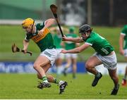 22 January 2023; Niall Mulcahy of Kerry in action against Ronan Connolly of Limerick during the Co-Op Superstores Munster Hurling League Group 2 match between Kerry and Limerick at Austin Stack Park in Tralee, Kerry. Photo by Michael P Ryan/Sportsfile