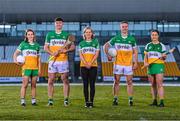 23 January 2023; In attendance at the announcement of Glenisk’s major new partnership with Offaly LGFA are, from left, Offaly Ladies Footballer Róisín Ennis, Offaly hurler Oisín Kelly, Kate Malone of Glenisk, Offaly footballer Declan Hogan and Offaly camogie player Orla Gorman. Last year, Glenisk announced that it would be the main sponsor for Offaly GAA, Offaly Camogie and Offaly Go Games. The organic yogurt business, from outside Tullamore, had to wait until 2023 to finalise the full partnership with Offaly LGFA as the ladies footballers completed pre-existing sponsorship commitments. The LGFA partnership announcement comes in the same week that it was revealed that Glenisk has secured the naming rights for O’Connor Park in Tullamore, which will now be known as Glenisk O’Connor Park. Commenting on the partnership, commercial director, Emma Walls, said: “We are delighted to announce our partnership with Offaly LGFA, as the final key piece in our GAA commitment to the county. It’s important to us to support all codes, sexes and ages and we are looking forward to working together to promote the games in our home county. The people of Offaly have given tremendous support to Glenisk over the years. We hope to repay that as best we can. Photo by Piaras Ó Mídheach/Sportsfile