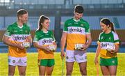 23 January 2023; In attendance at the announcement of Glenisk’s major new partnership with Offaly LGFA are, from left, Offaly footballer Declan Hogan, Offaly Ladies Footballer Róisín Ennis, Offaly hurler Oisín Kelly and Offaly camogie player Orla Gorman. Last year, Glenisk announced that it would be the main sponsor for Offaly GAA, Offaly Camogie and Offaly Go Games. The organic yogurt business, from outside Tullamore, had to wait until 2023 to finalise the full partnership with Offaly LGFA as the ladies footballers completed pre-existing sponsorship commitments. The LGFA partnership announcement comes in the same week that it was revealed that Glenisk has secured the naming rights for O’Connor Park in Tullamore, which will now be known as Glenisk O’Connor Park. Commenting on the partnership, commercial director, Emma Walls, said: “We are delighted to announce our partnership with Offaly LGFA, as the final key piece in our GAA commitment to the county. It’s important to us to support all codes, sexes and ages and we are looking forward to working together to promote the games in our home county. The people of Offaly have given tremendous support to Glenisk over the years. We hope to repay that as best we can. Photo by Piaras Ó Mídheach/Sportsfile