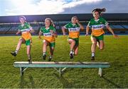 23 January 2023; In attendance at the announcement of Glenisk’s major new partnership with Offaly LGFA are Offaly Ladies Footballers, from left, Michelle Mann, Emma Hand, Nicole Farrelly, and Róisín Ennis. Last year, Glenisk announced that it would be the main sponsor for Offaly GAA, Offaly Camogie and Offaly Go Games. The organic yogurt business, from outside Tullamore, had to wait until 2023 to finalise the full partnership with Offaly LGFA as the ladies footballers completed pre-existing sponsorship commitments. The LGFA partnership announcement comes in the same week that it was revealed that Glenisk has secured the naming rights for O’Connor Park in Tullamore, which will now be known as Glenisk O’Connor Park. Commenting on the partnership, commercial director, Emma Walls, said: “We are delighted to announce our partnership with Offaly LGFA, as the final key piece in our GAA commitment to the county. It’s important to us to support all codes, sexes and ages and we are looking forward to working together to promote the games in our home county. The people of Offaly have given tremendous support to Glenisk over the years. We hope to repay that as best we can. Photo by Piaras Ó Mídheach/Sportsfile