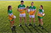 23 January 2023; In attendance at the announcement of Glenisk’s major new partnership with Offaly LGFA are, from left, Offaly Ladies Footballer Róisín Ennis, Offaly hurler Oisín Kelly, Offaly footballer Declan Hogan and Offaly camogie player Orla Gorman. Last year, Glenisk announced that it would be the main sponsor for Offaly GAA, Offaly Camogie and Offaly Go Games. The organic yogurt business, from outside Tullamore, had to wait until 2023 to finalise the full partnership with Offaly LGFA as the ladies footballers completed pre-existing sponsorship commitments. The LGFA partnership announcement comes in the same week that it was revealed that Glenisk has secured the naming rights for O’Connor Park in Tullamore, which will now be known as Glenisk O’Connor Park. Commenting on the partnership, commercial director, Emma Walls, said: “We are delighted to announce our partnership with Offaly LGFA, as the final key piece in our GAA commitment to the county. It’s important to us to support all codes, sexes and ages and we are looking forward to working together to promote the games in our home county. The people of Offaly have given tremendous support to Glenisk over the years. We hope to repay that as best we can. Photo by Piaras Ó Mídheach/Sportsfile