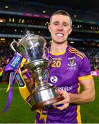 22 January 2023; Paul Mannion of Kilmacud Crokes celebrates with the Andy Merrigan Cup after his side's victory in the the AIB GAA Football All-Ireland Senior Club Championship Final match between Watty Graham's Glen of Derry and Kilmacud Crokes of Dublin at Croke Park in Dublin. Photo by Piaras Ó Mídheach/Sportsfile