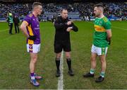 22 January 2023; Referee Derek O'Mahoney performs the coin toss with team captains Shane Cunningham of Kilmacud Crokes and Connor Carville of Watty Graham's Glen before the AIB GAA Football All-Ireland Senior Club Championship Final match between Watty Graham's Glen of Derry and Kilmacud Crokes of Dublin at Croke Park in Dublin. Photo by Piaras Ó Mídheach/Sportsfile