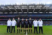 22 January 2023; Referee Derek O'Mahoney with his match officials before the AIB GAA Football All-Ireland Senior Club Championship Final match between Watty Graham's Glen of Derry and Kilmacud Crokes of Dublin at Croke Park in Dublin. Photo by Piaras Ó Mídheach/Sportsfile