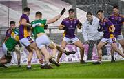 22 January 2023; Kilmacud Crokes players, from right, Dara Mullin, 14, Dan O'Brien, 4, and Theo Clancy, 3, look on from their own goal line during closing seconds of the second half of the AIB GAA Football All-Ireland Senior Club Championship Final match between Watty Graham's Glen of Derry and Kilmacud Crokes of Dublin at Croke Park in Dublin. Photo by Piaras Ó Mídheach/Sportsfile