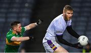 22 January 2023; Kilmacud Crokes goalkeeper Conor Ferris in action against Cathal Mulholland of Watty Graham's Glen during the AIB GAA Football All-Ireland Senior Club Championship Final match between Watty Graham's Glen of Derry and Kilmacud Crokes of Dublin at Croke Park in Dublin. Photo by Piaras Ó Mídheach/Sportsfile