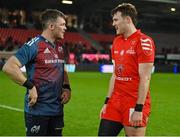 22 January 2023; Peter O’Mahony of Munster, left, and Joshua Brennan of Toulouse after the Heineken Champions Cup Pool B Round 4 match between Toulouse and Munster at Stade Ernest Wallon in Toulouse, France. Photo by Brendan Moran/Sportsfile