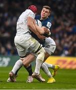 21 January 2023; Garry Ringrose of Leinster is tackled by Wenceslas Lauret of Racing 92 during the Heineken Champions Cup Pool A Round 4 match between Leinster and Racing 92 at Aviva Stadium in Dublin. Photo by David Fitzgerald/Sportsfile