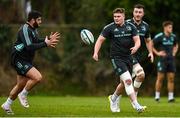 23 January 2023; Jack Boyle offloads to Vakhtang Abdaladze during a Leinster Rugby squad training session at UCD in Dublin. Photo by Harry Murphy/Sportsfile