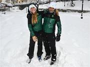 23 January 2023; Team Ireland alpine skiing coaches Georgia Esposito and Giorgio Marchesini during a team walk before the 2023 Winter European Youth Olympic Festival at Friuli-Venezia Giulia in Udine, Italy. Photo by Eóin Noonan/Sportsfile