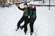 23 January 2023; Team Ireland alpine skiing coaches Georgia Esposito and Giorgio Marchesini during a team walk before the 2023 Winter European Youth Olympic Festival at Friuli-Venezia Giulia in Udine, Italy. Photo by Eóin Noonan/Sportsfile