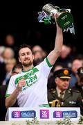 22 January 2023; Joey Holden of Shamrocks Ballyhale lifts the Tommy Moore Cup after his side's victory in the AIB GAA Hurling All-Ireland Senior Club Championship Final match between Shamrocks Ballyhale of Kilkenny and Dunloy Cúchullain's of Antrim at Croke Park in Dublin. Photo by Piaras Ó Mídheach/Sportsfile