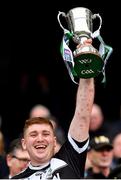 22 January 2023; Shamrocks Ballyhale goalkeeper Dean Mason lifts the Tommy Moore Cup after his side's victory in the AIB GAA Hurling All-Ireland Senior Club Championship Final match between Shamrocks Ballyhale of Kilkenny and Dunloy Cúchullain's of Antrim at Croke Park in Dublin. Photo by Piaras Ó Mídheach/Sportsfile